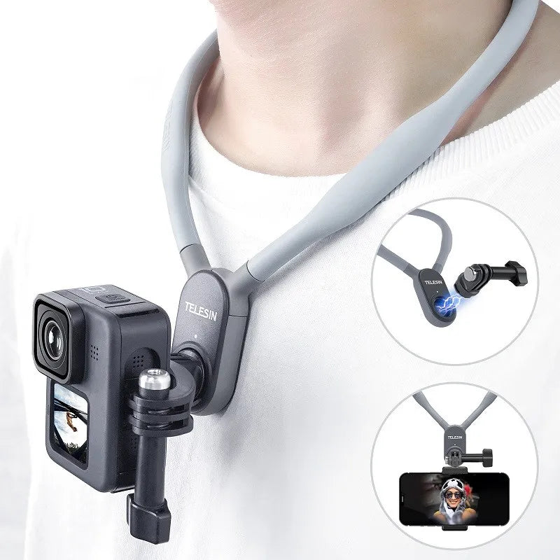Suporte de pescoço de silicone para GoPro Hero Insta360 DJI Osmo Action Smartphone Acessórios de ação magnética