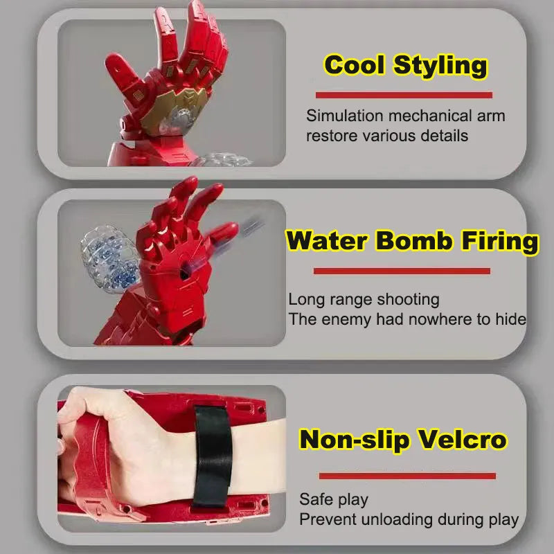 Braço de aço mecânico elétrico água gel bola blaster splatter wearable 7-8mm água grânulo balas cosplay arma para meninos presentes
