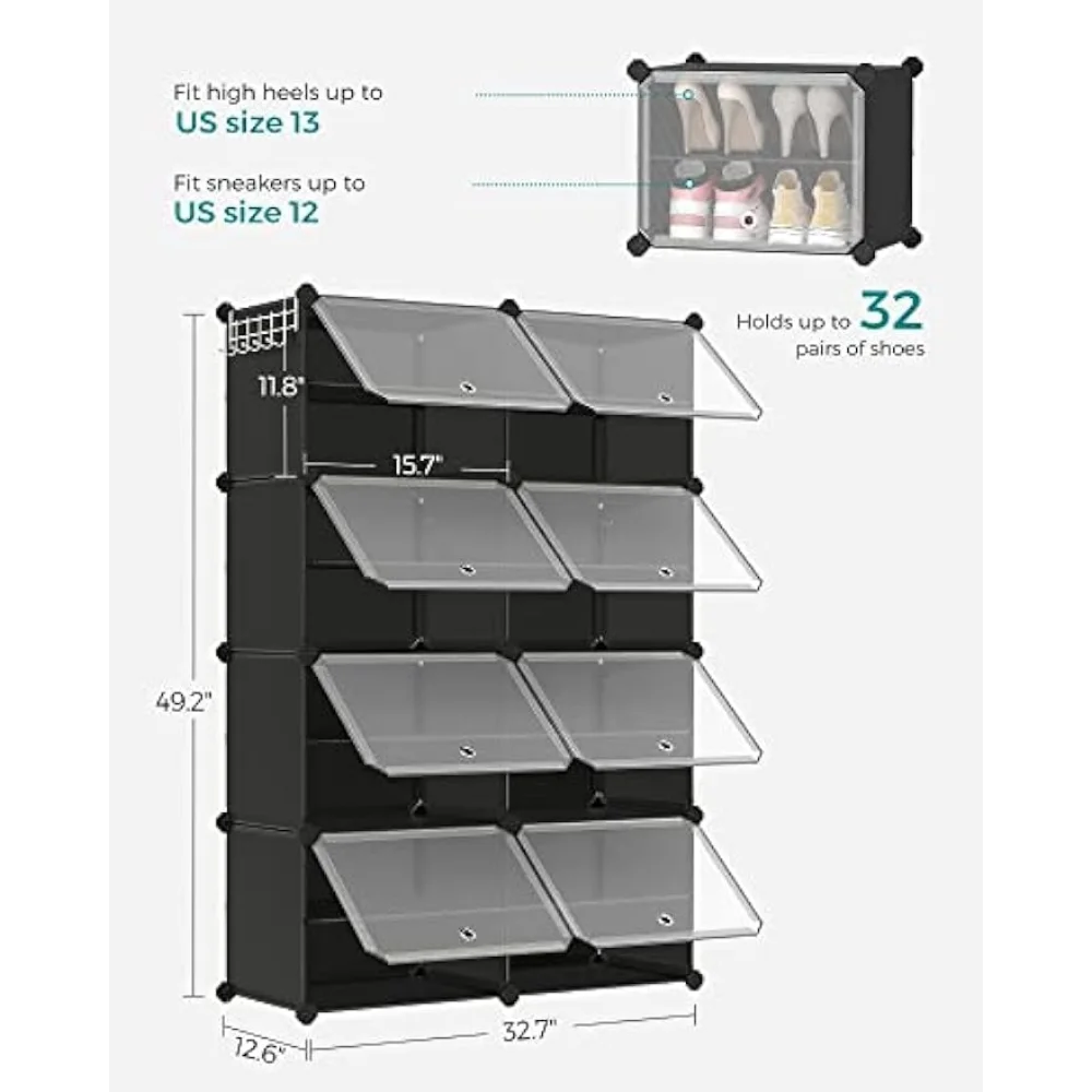 Shoe Rack 6 8 10 Cubes Shoe Organizer with Doors 3Plastic Shoe Storage Cabinet for Bedroom Entryway Steel Frame