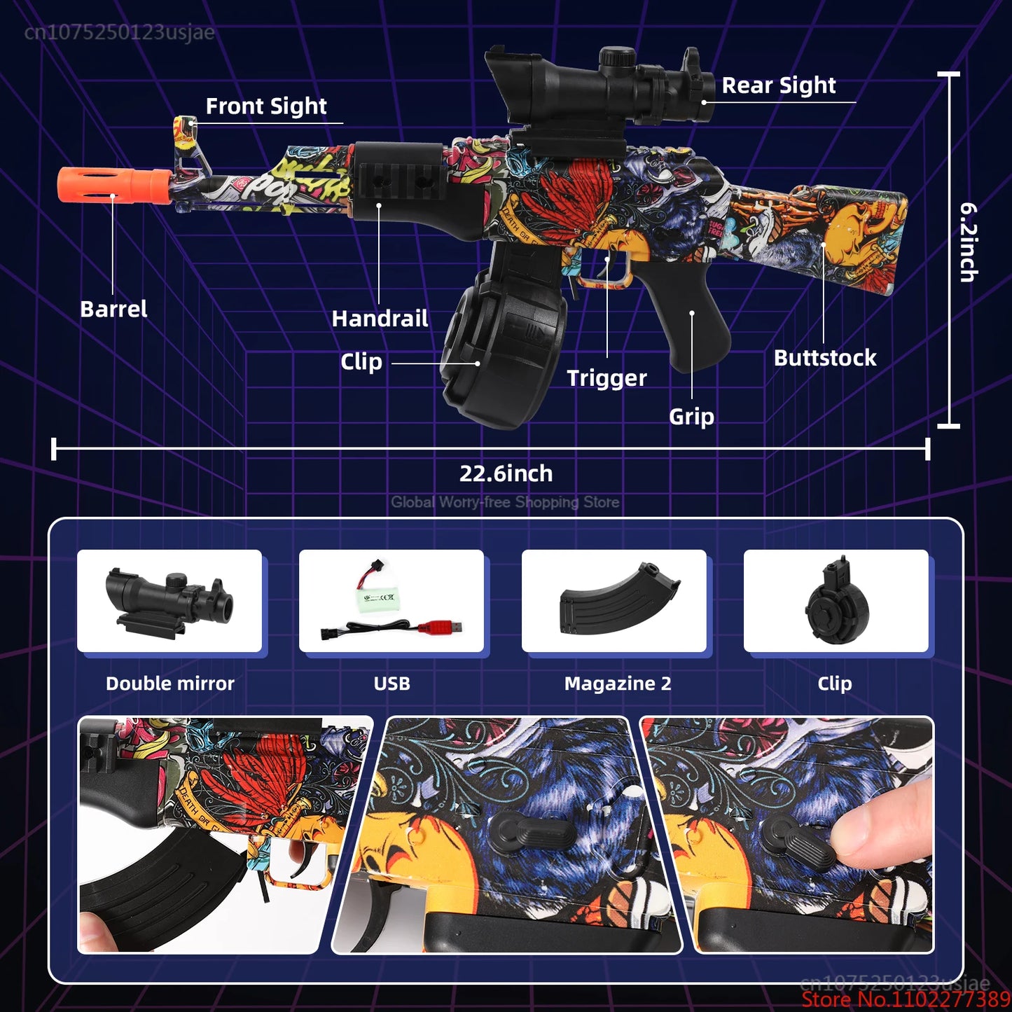 Pistola de impacto de hidrogel motorizada m4a1 ak, brinquedo manual e elétrico com 20000 contas, jogos de combate ao ar livre para crianças e adultos, natal