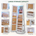 360° Jewelry Cabinet with Lights, Standing Jewelry Armoire Organizer, Rotatable Jewelry Mirror, Full Length Mirror