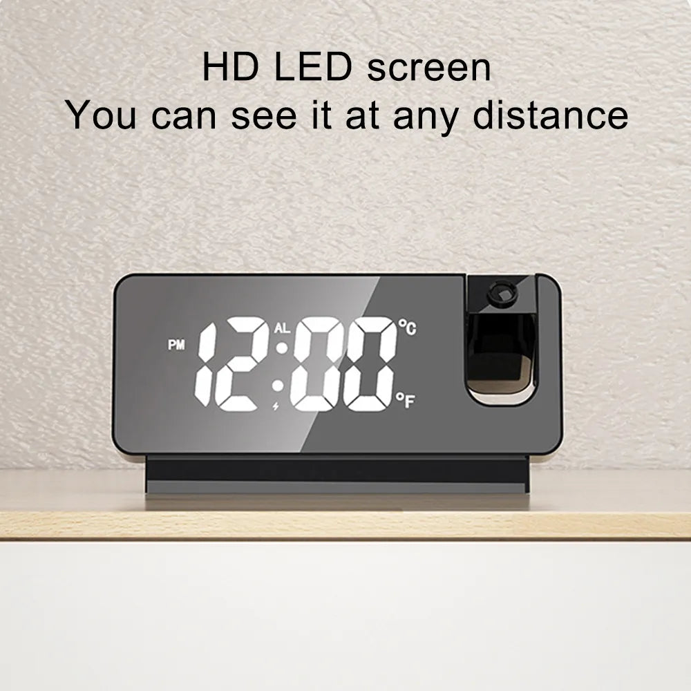 180° Rotation LED Digital Projection Alarm Clock USB Electronic Ceiling Projector Alarm Clock for Bedroom Bedside Desktop Clock