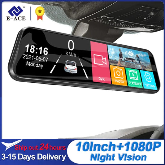 10 Inch Car DVR Rear Mirror Video Recorder 1080P Touch Screen Dashcam For Car Dual Lens Streaming Driving Recorder Dash Camera