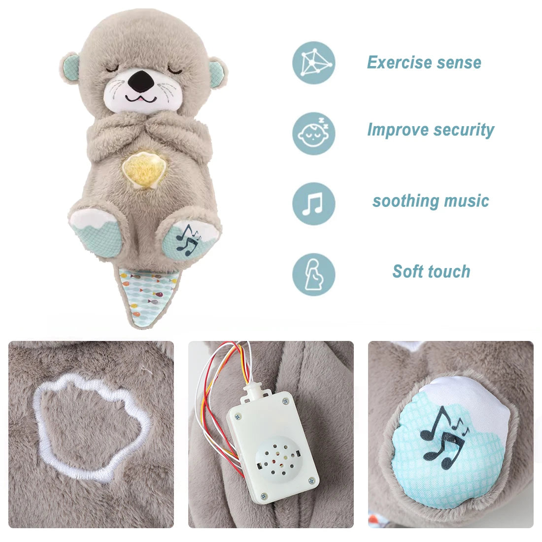 Breathing Otter Teddy Bear Sleep and Playmate Otter Musical Stuffed Baby Plush Toy with Light Sound Newborn Sensory Comfortable Baby Gifts