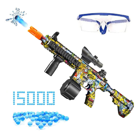 Brinquedo elétrico de jateamento de gel, m416 elétrico manual 2 em 1, pistola de respingos de bola de gel com 10000 pistola de água para uso externo