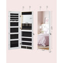 Jewelry Cabinet Armoire Organizer, Wall/Door Mount Storage Cabinet with Full-Length Lighted Mirror, Built-in Makeup Mirror