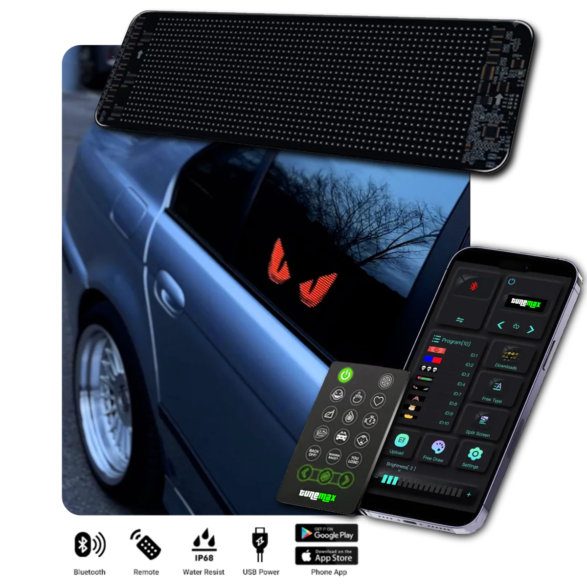 Customizable LED Matrix Panel Display for Car LED Sign USB Bluetooth App Control Logo Light Custom Text Pattern Animation Programmable Display Car Sticker Vehicle